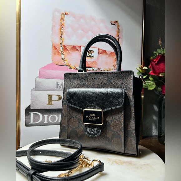 Coach Mini Pepper Crossbody In Signature Canvas Brown / Black  EUC - Picture 3 of 17